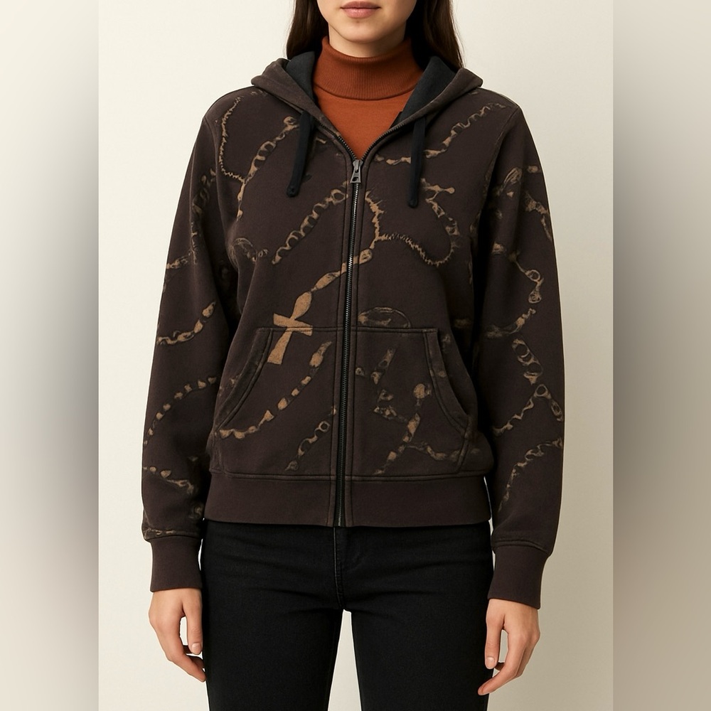 FRESHJIVE | Chocolate Brown Skulls Pearls Cross Chains Gothic Hoodie Sweaters